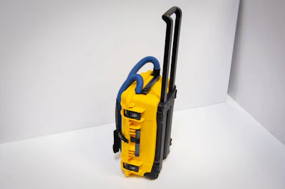 Following customer feedback, the original backpack design transitioned to a roller case, which allows for ease of transport and use.