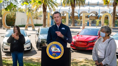 California Gov. Gavin Newsom speaks at a press conference.