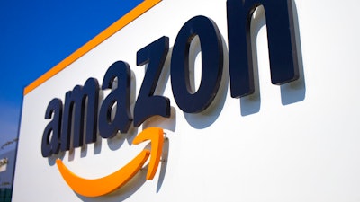 The Amazon logo is seen in Douai, northern France.