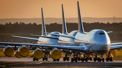 Lufthansa aircraft parked at the airport in Frankfurt, Germany, April 20, 2020.