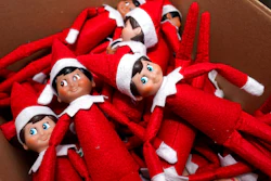 Elf on the Shelf figures are piled in a box at the company's studio Thursday, Aug. 27, 2020, in Atlanta. Thousands of suppliers routinely rely on credit insurance to cover potential losses if any of the retailers they work with can’t pay for the goods they’ve ordered. But now insurers are scaling back on coverage because they are unwilling to take a chance on retailers that are struggling to survive during the pandemic. Christa Pitts, founder and co-CEO of The Lumistella Company, which produces toys, books and other products under the Elf on the Shelf and Elf Pets brands, says her retail orders were covered 100% before the pandemic. Now, only 50% are covered, forcing her to rethink who she will sell to.