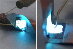 Flexible micro LEDs can be twisted (left) or folded (right).