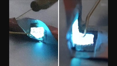 Flexible micro LEDs can be twisted (left) or folded (right).