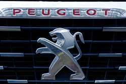 Logo of the French car maker Peugeot is pictured in Paris.