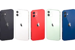 This image provided by Apple shows a display of the new iPhones equipped with technology for use with faster new 5G wireless networks that Apple unveiled Tuesday, Oct. 13, 2020.