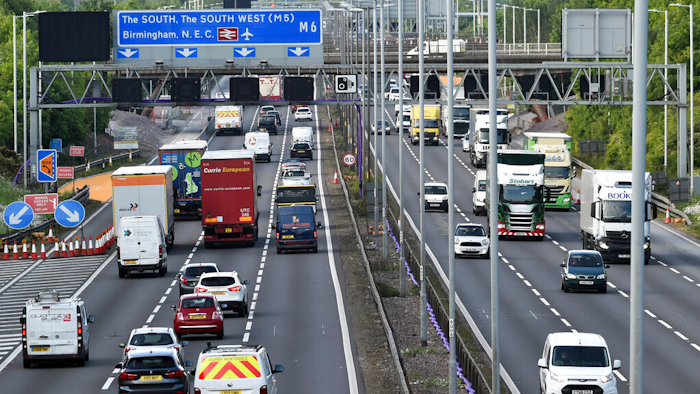 Traffic moves along the M6 motorway near Birmingham, England, May 18, 2020.
