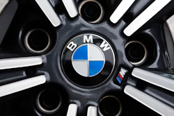 A wheel on a BMW car is on display at the 2020 Pittsburgh International Auto Show.