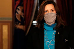 Michigan Gov. Gretchen Whitmer addresses the state during a speech in Lansing, Nov. 12, 2020.