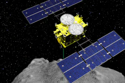 This computer graphics image released by the Japan Aerospace Exploration Agency (JAXA) shows the Hayabusa2 spacecraft above the asteroid Ryugu. The Japanese spacecraft is nearing Earth after a yearlong journey home from a distant asteroid carrying soil samples and data that could provide clues to the origins of the solar system, a space agency official said Friday, Nov. 27, 2020.