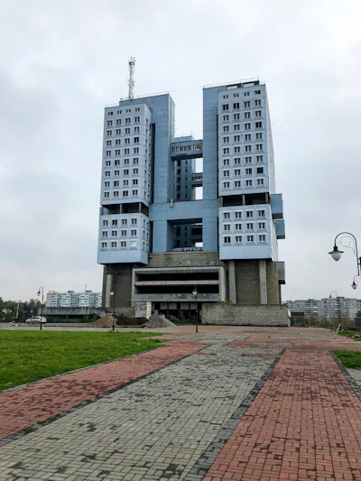 The never-occupied building is seen in Kaliningrad, Russia, Thursday, Oct. 29, 2020. The hulking never-occupied building sardonically likened to a robot's head that has loomed over the city of Kaliningrad for decades is to be demolished next year, the region's governor says. The 21-story House of Soviets was left unfinished when funding ran out in 1985 amid the Soviet Union's economic struggles and later was assessed to be structurally unsound.