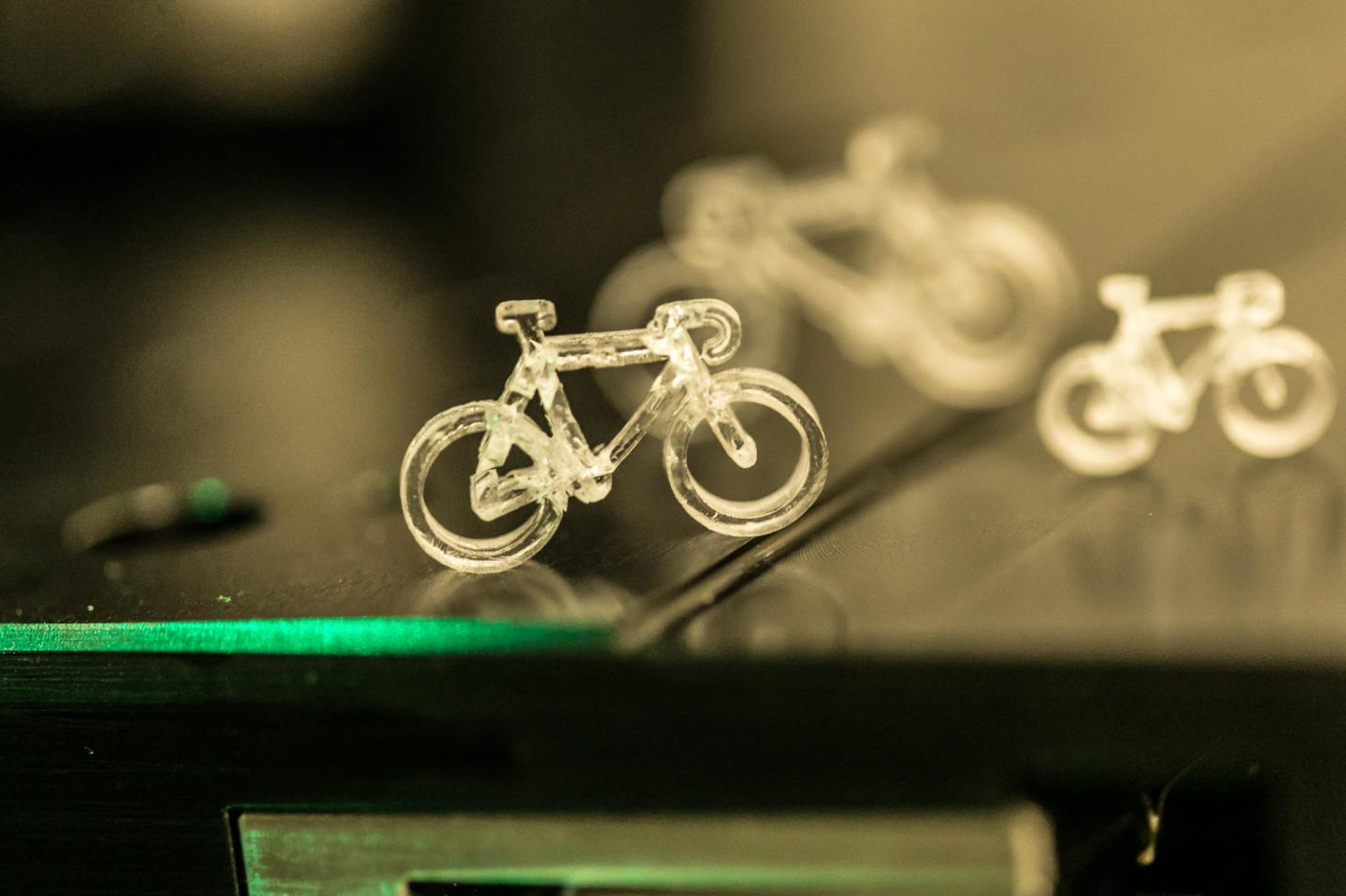The new approach can be used to make a variety of complex objects such as the bicycle shown here.