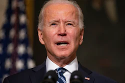 President Joe Biden speaks in the State Dining Room of the White House, Jan. 27, 2021.