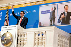 In this photo provided by the New York Stock Exchange, NYSE Vice Chairman John Tuttle, left, Stellantis CEO Carlos Taveras, center, and Chariman John Elkann, right, virtually ring the NYSE opening bell.