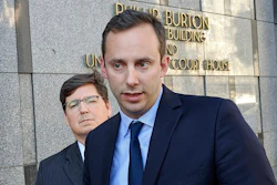 This Sept. 24, 2019 photo shows former Google engineer Anthony Levandowski, right, in front of his attorney, Miles Ehrlich, outside of a federal courthouse in San Francisco. President Donald Trump has pardoned Levandowski, who plead guilty to stealing trade secrets before joining Uber’s effort to build robotic vehicles for its ride-hailing service. Levandowski was among the more than 140 people included in a flurry of clemency action in the final hours of Trump’s White House term.