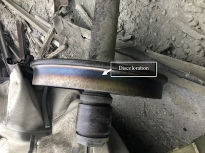 Wheel set from the striking train. The blue discoloration indicates overheating.