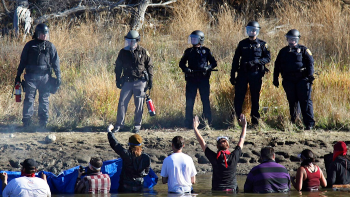 An image of protestors near the site of the Dakota Access Pipeline.