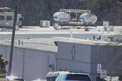 A Hall County firefighter leaves following a liquid nitrogen leak that killed six people at Prime Pak Foods, a poultry plant, on Jan. 28 in Gainesville, GA.