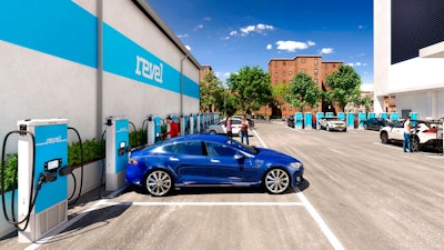 Artist rendering of Revel's vehicle charging station station in Brooklyn, Feb. 3, 2021.