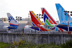 A line of Boeing 737 Max jets near the company's plant in Renton, Wash., April 20, 2020.