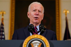 President Joe Biden speaks in the State Dinning Room of the White House, Feb. 5, 2021.