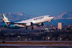 The first commercial flight of the Boeing 737 Max in Canada since the aircraft was cleared to fly again, Jan. 21, 2021, Calgary.