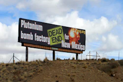 Los Alamos Study Group billboard near Bernalillo, N.M., Feb. 17, 2021.