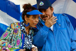 Nicaragua's President Daniel Ortega and his wife and Vice President Rosario Murillo lead a rally in Managua, Sept. 5, 2018.
