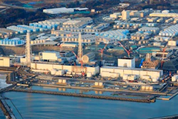 Aerial photo of the Fukushima Dai-ichi nuclear power plant, Okuma town, Japan, Feb. 14, 2021.