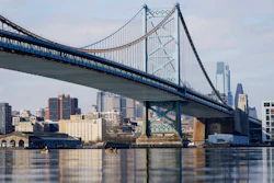 The Benjamin Franklin Bridge spanning the Delaware River, Philadelphia, Feb. 10, 2021.