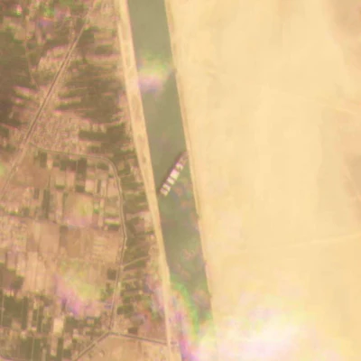 Satellite image of the MV Ever Given stuck in the Suez Canal near Suez, Egypt, March 23, 2021.
