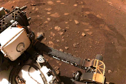 Photo taken during the first drive of the Perseverance rover on Mars, March 4, 2021.