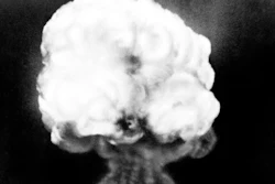 Mushroom cloud of the first atomic explosion at Trinity Test Site near Alamagordo, N.M., July 16, 1945.