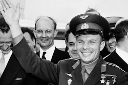 Soviet cosmonaut Yuri Gagarin at London Airport, July 11, 1961.