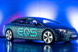 This photo provided by German car maker Mercedes and taken in March 2021 shows an EQS car in Stuttgart, Germany.
