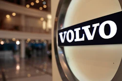This Feb. 6, 2020 file photo shows The Volvo logo in the lobby of the Volvo corporate headquarters in Brussels. A strike at a Volvo plant in Virginia has ended following a tentative deal between the workers' union and automaker.The UAW Volvo Truck Council said Friday, April 30, 2021, that Volvo Truck workers will be scheduled to return to their regular shifts on Monday.