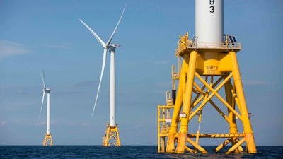 This photo shows offshore wind turbines near Block Island, R.I.