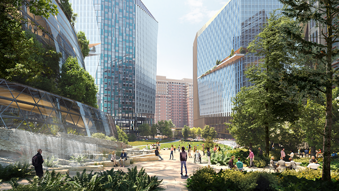 An artist rendering of the Forest Plaza at Amazon's HQ2 in Arlington, Va.