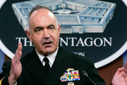 Adm. Charles Richard, commander of the U.S. Strategic Command, during a briefing at the Pentagon in Washington, April 22, 2021.