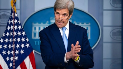 Special Presidential Envoy for Climate John Kerry during a press briefing at the White House, April 22, 2021.