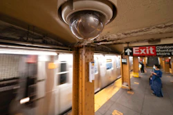 Video surveillance camera above a subway platform in the Court Street station, Brooklyn, New York, Oct. 7, 2020.