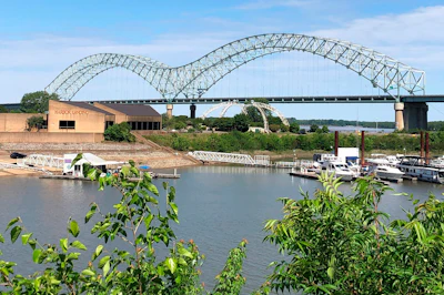 A crack in a steel beam, found the day before, has forced the closure of the Interstate 40 bridge that connects Arkansas and Tennessee, Wednesday, May 12, 2021, in Memphis, Tenn.