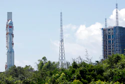 A Long March-7 carrying a Tianzhou-2 cargo spacecraft is moved to the launch area at the Wenchang Spacecraft Launch Site, China, May 16, 2021.