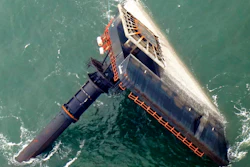 The capsized lift boat Seacor Power in the Gulf of Mexico, April 18, 2021.