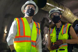Construction project manager Gabrielle Ferro, second right, speaks with U.S. Secretary of Transportation Pete Buttigieg, during a tour of an underground tunnel for the expansion of the Hartsfield–Jackson Atlanta International Airport plane train tunnel at the Hartsfield–Jackson Atlanta International Airport on Friday, May 21 in Atlanta.