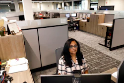 Shobha Surya, associate manager for projects and sales operations of Ajinomoto, a global food and pharmaceutical company, works in a shared office space in Itasca, IL on June 7.