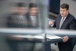 German Labour Minister Hubertus Heil speaks during a debate at the German parliament Bundestag in Berlin, Germany, Friday, June 11, 2021. German lawmakers on Friday approved legislation meant to ensure that big companies ensure environmental rules and human rights are respected throughout their supply chains.