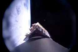 In this image from video made available by Virgin Orbit, the surface of the Earth, left, is seen from the company's LauncherOne rocket during a mission to deliver satellites from three countries into space on Wednesday, June 30, 2021.