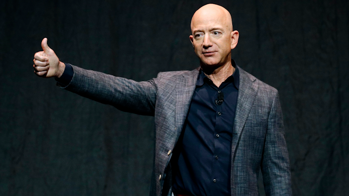 Jeff Bezos speaks at an event before unveiling Blue Origin's Blue Moon lunar lander in Washington, May 9, 2019.