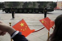 Military vehicles during a parade to commemorate the 70th anniversary of the founding of Communist China, Beijing, Oct. 1, 2019.