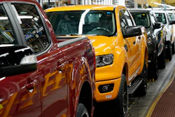 Ford Ranger trucks on the assembly line at Michigan Assembly, June 14, 2021, in Wayne, Mich.